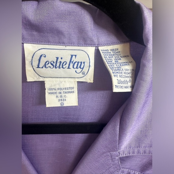 Leslie Fay 80s vintage midi purple button down dress long sleeves Size 8 - Picture 13 of 13